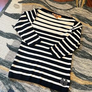 Tory Burch Black and White Striped Sweater